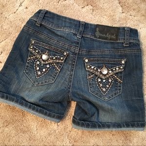 Soundgirl brand jean shorts w/ bling, size 1 EUC